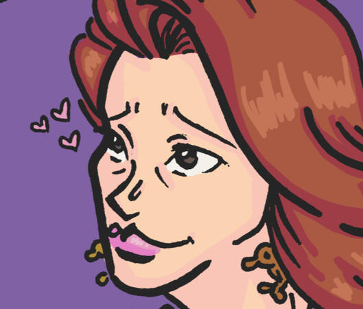 Marina fawns over merchandise of her daughter, Jolyne.